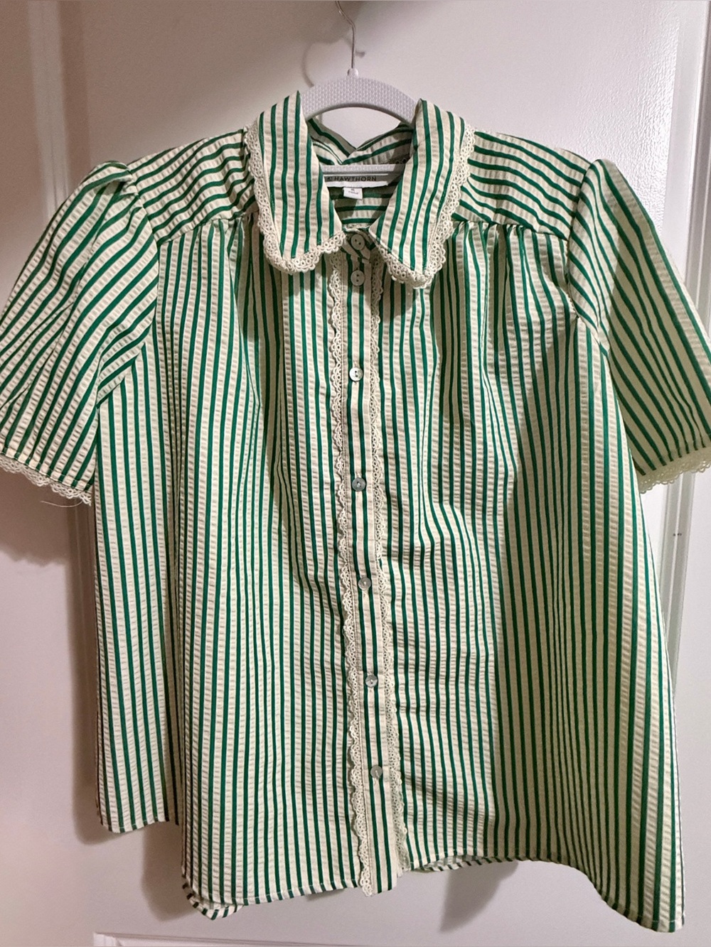 41 Hawthorn Green and Cream Striped Button-Down Shirt